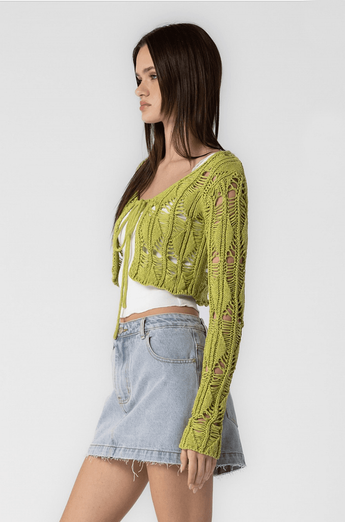 Front-Tie Crop Cardigan Top