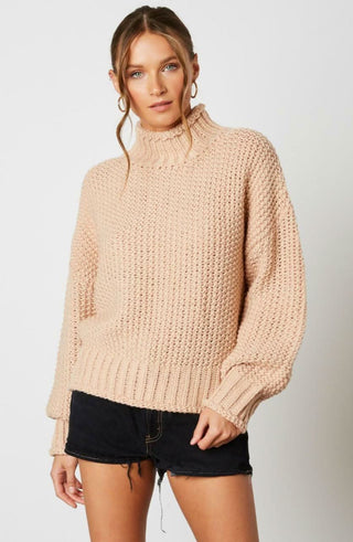 Jess Blush Funnel Neck Knit Sweater - Front View 