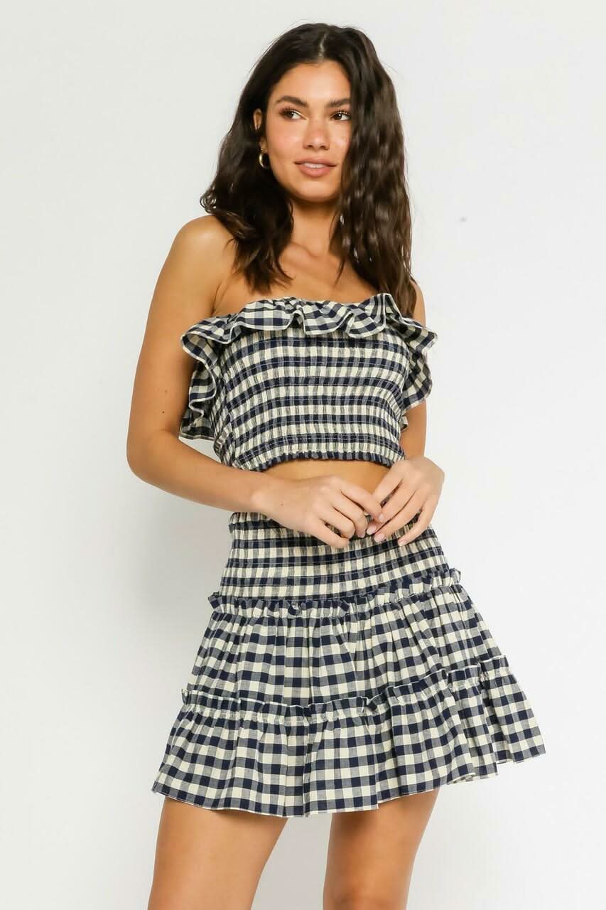 Olivaceous Take Me With You Navy Gingham Two-Piece Dress Set - Size S Olivaceous Take Me With You Navy Gingham Two-Piece Dress Set - Size S