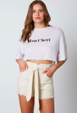 Mon Chéri white cropped graphic tee front view