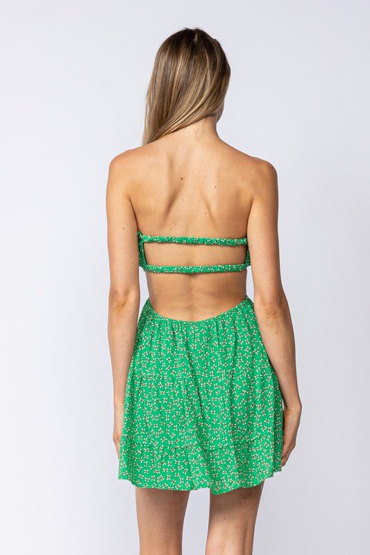 Green Floral Backless Dress