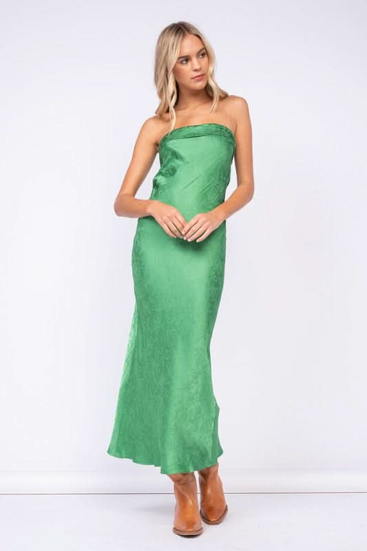 Marla Green Floral Satin Strapless Maxi Dress - Size M - Formal Evening Wear - Open Back & Ruched Elastic Strap Marla Green Floral Satin Strapless Maxi Dress - Size M - Formal Evening Wear - Open Back & Ruched Elastic Strap