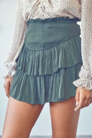 green smocked waist mini skort outfit
