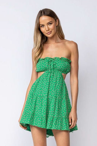 Rachel Green Floral Strapless Mini Dress - Front View