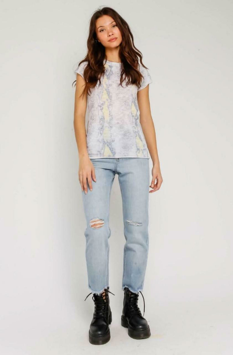 Groovy Vibes Girlfriend Blush and Yellow Snake Print Tee -  BohoPink