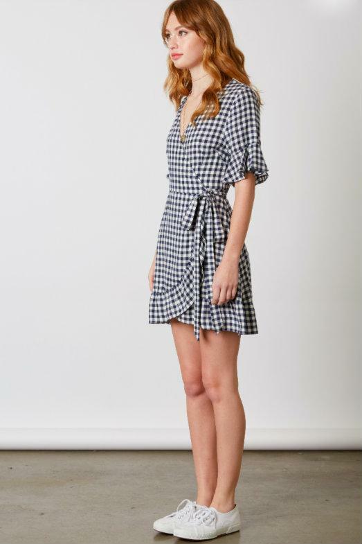 Navy and White Gingham Wrap Dress