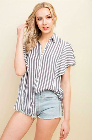 Nashville Black Striped Button-Up Top - Front View