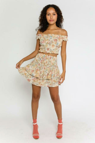 Lizza Taupe Floral Two-Piece Ruffle Mini Dress - Outfit View