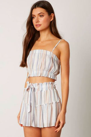 Blue chambray striped matching set side view