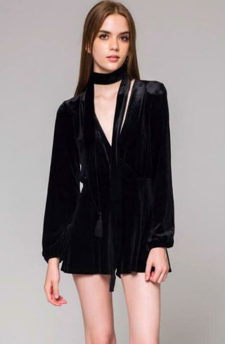 Alluring Elements Black Velvet Romper - Front View