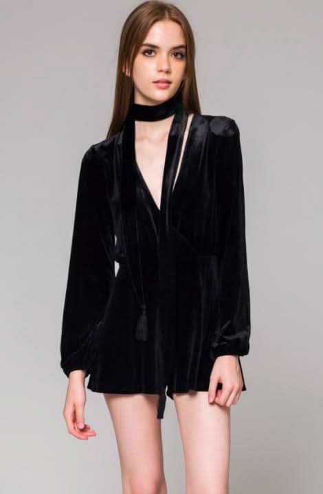 Black Ve;vet Long Sleeve Romper