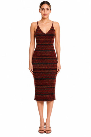 Casual Midi Dresses - Sophie Rust Space Dye Rib Knit Midi Dress - Front View