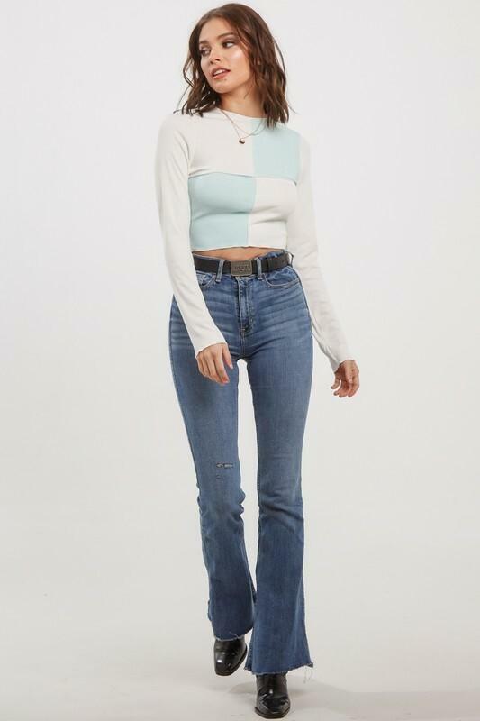 Get The Groove Mint and White Color Block Top -  BohoPink