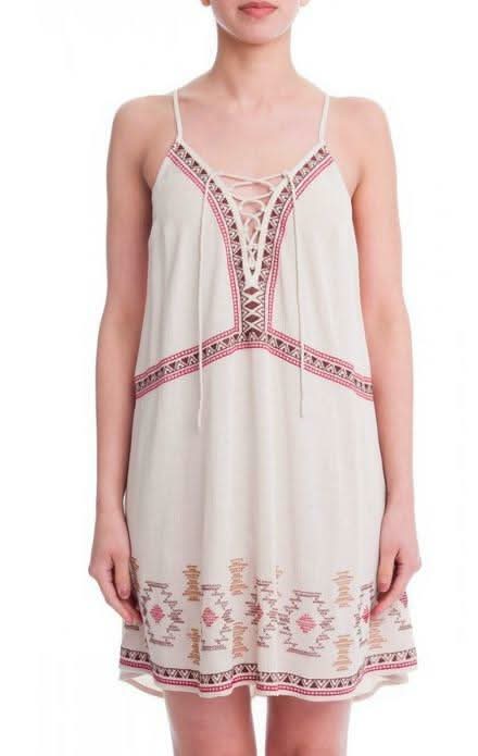 Heart of Mine Taupe Embroidered Lace-Up Coverup Dress -  BohoPink