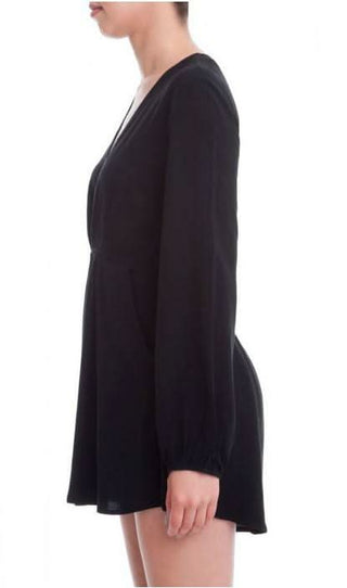 Intense Situation Black Deep-V Long Sleeve Romper - side view