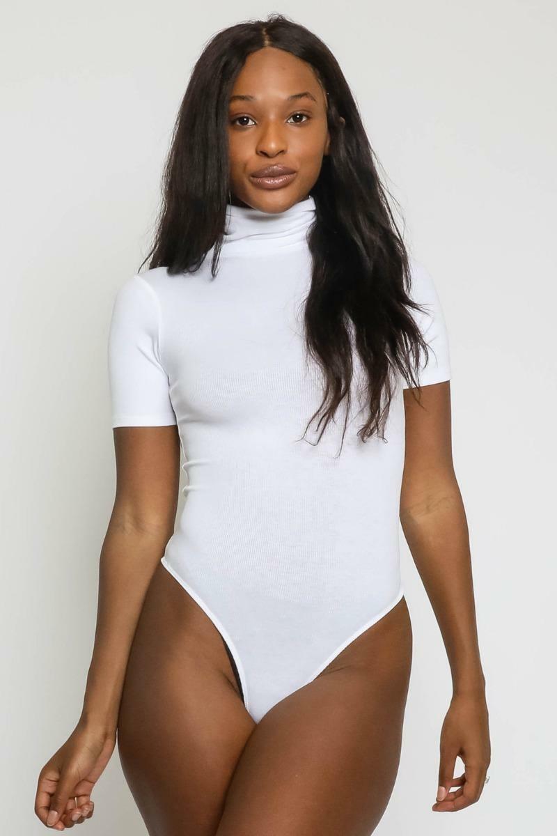 What You Want White Short Sleeve Turtleneck Bodysuit