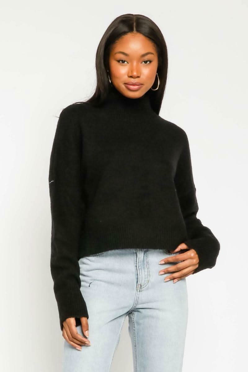 Black Cropped Mock Neck Sweater