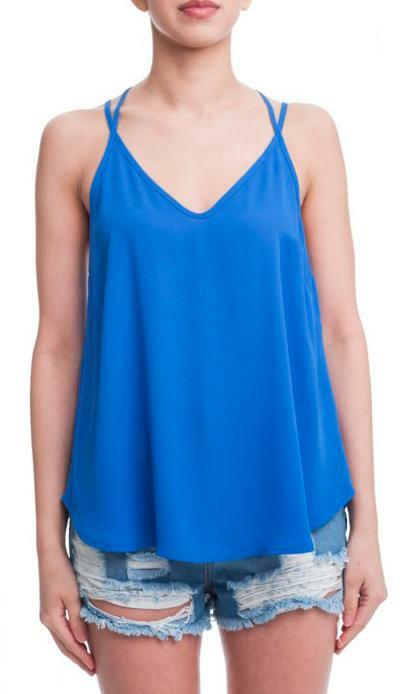 Just Because Blue Strappy Back Tank -  BohoPink