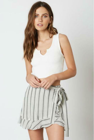 Black and white striped ruffle wrap skort