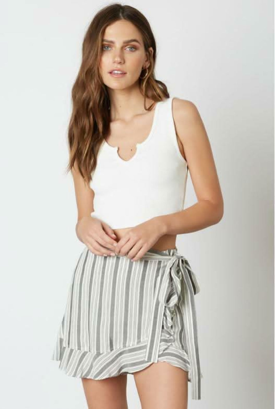 Black and white striped ruffle wrap skort