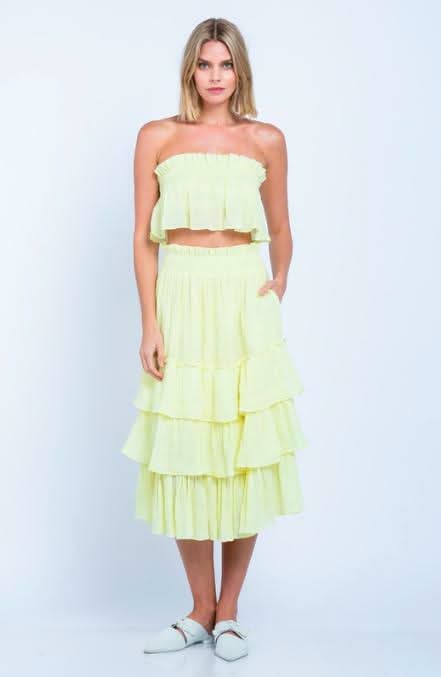 Yellow Two-Piece Strapless Midi Dress Set | Boho Pink Yellow Two-Piece Strapless Midi Dress Set | Boho Pink