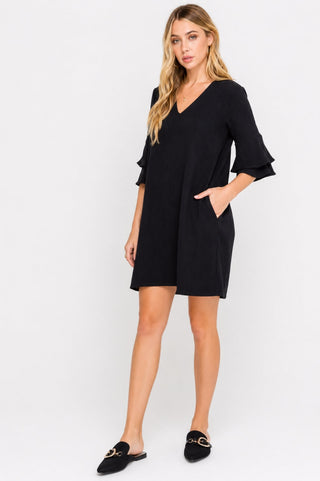 Jaqueline Black Ruffle Sleeve Shift Dress - Outfit View