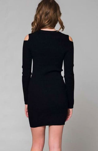 Chelsea Black Bodycon Cold Shoulder Dress -  Back View