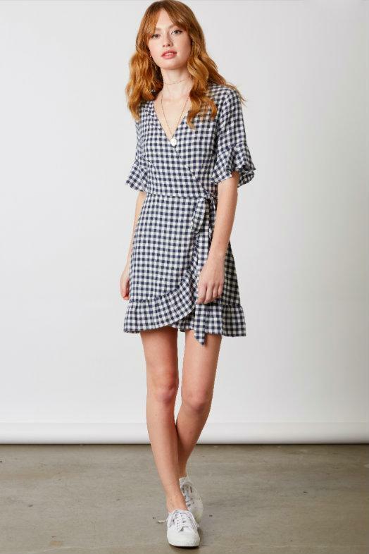 Navy and White Checkered Print Mini Dresses