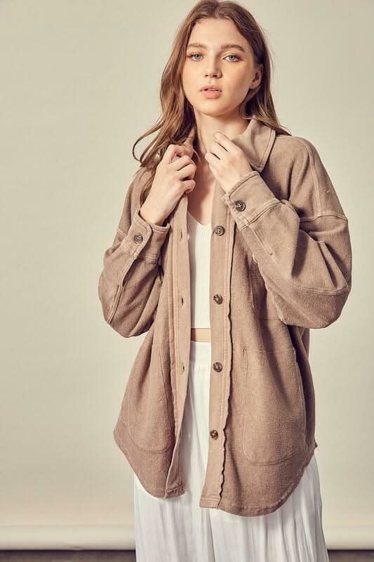 Good Time Dark Taupe Long Sleeve Button Down Top -  BohoPink