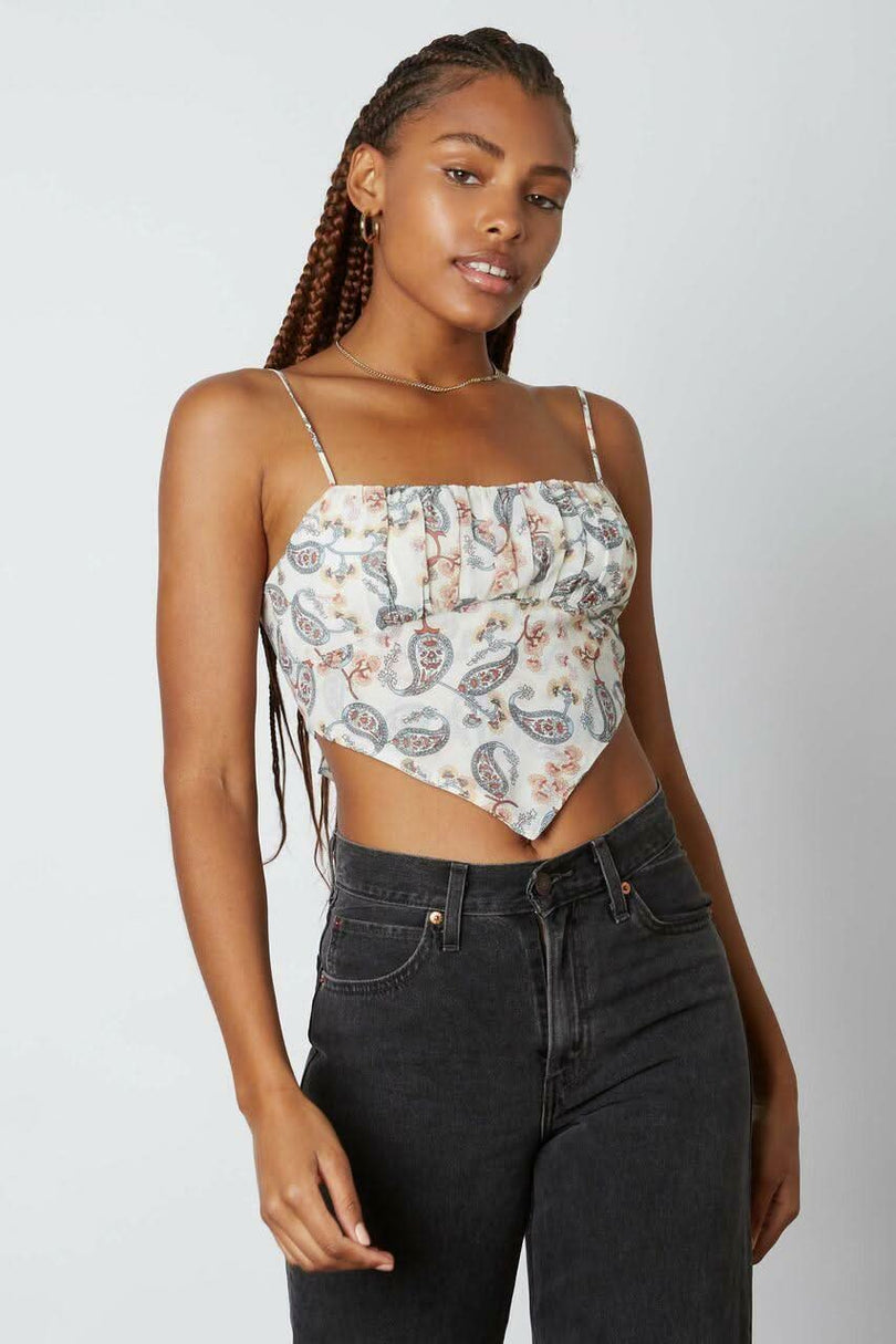 Ivory Paisley Floral Print Crop Top
