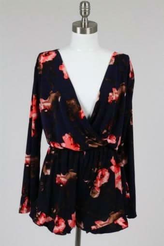  Navy Floral Bell Sleeve Romper