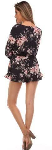 Creve Coeur Navy Bell Sleeve Floral Romper - Back View