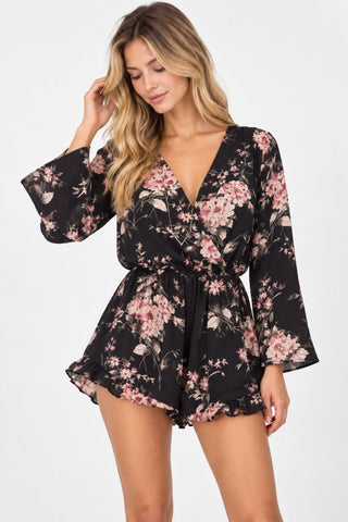 Creve Coeur Navy Bell Sleeve Floral Romper - Detail View