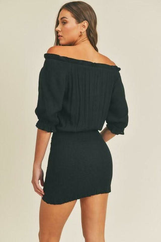 Look So Good Black Off Shoulder Blouson Mini Dress -  BohoPink