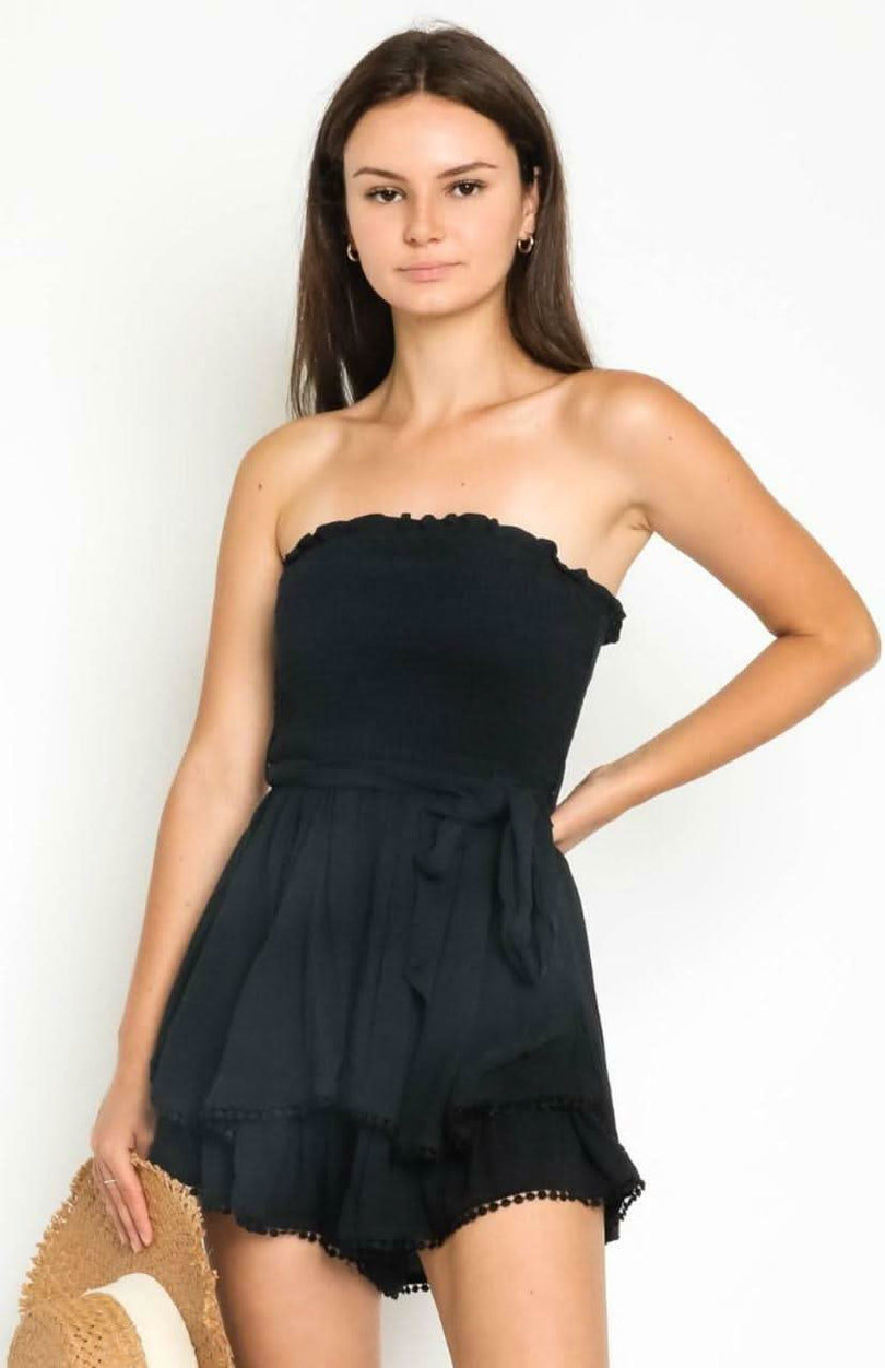 Bocca Black Smocked Strapless Romper -  BohoPink