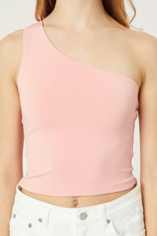 Elsa Pink One-Shoulder Cropped Tank Top -  BohoPink