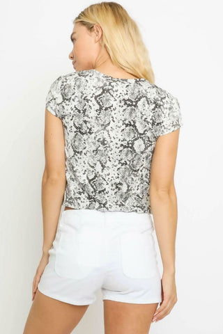 Laid-Back Grey Snake Print Crop Top - Back View