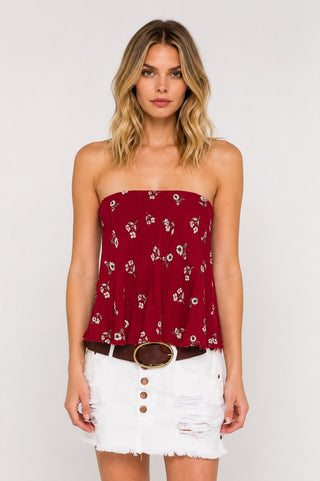 Heat Of The Sun Red Strapless Lace-Up Top - Front View