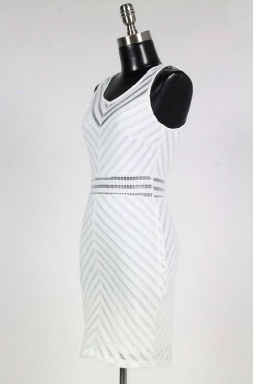 Expectations Mesh White Chevron Striped Dress - Side View