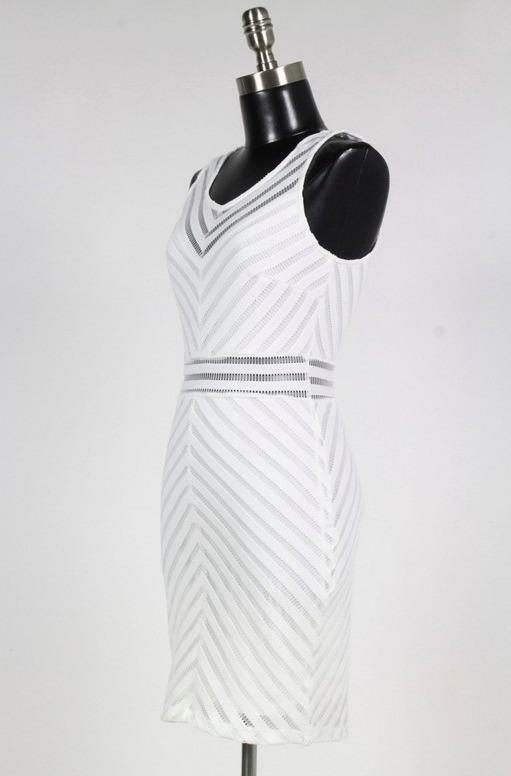 Expectations Mesh White Chevron Striped Dress -  BohoPink