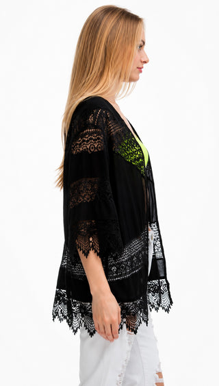 Black Crochet Lace Kimono