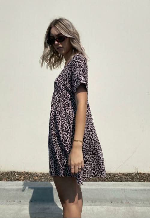 Corrie Leopard Print Romper Dress -  BohoPink