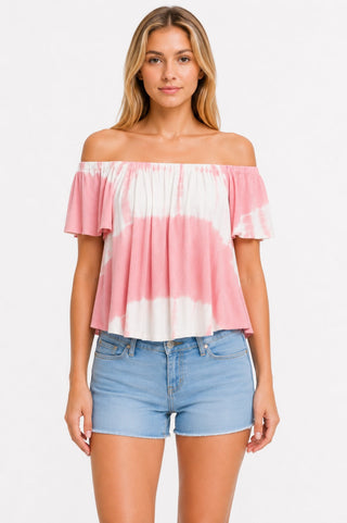 Weekender Pink Tie-Dye Off-the-Shoulder Top - Front View