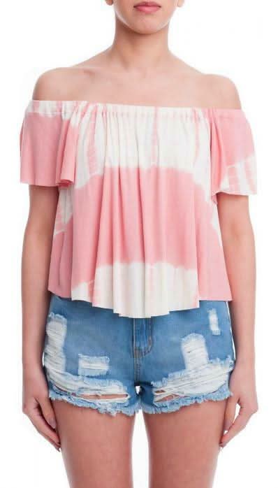 Blush Off-the-Shoulder Tie-Dye Top