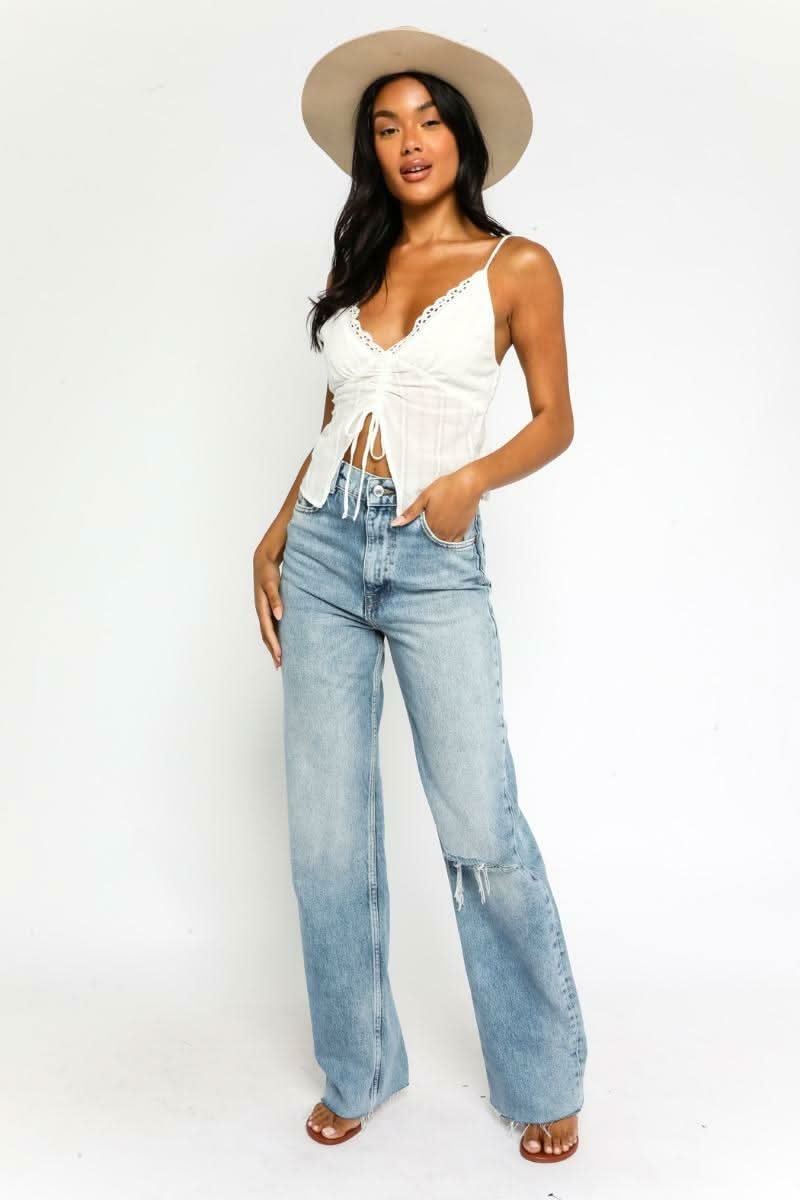 White Eyelet Drawstring Tank