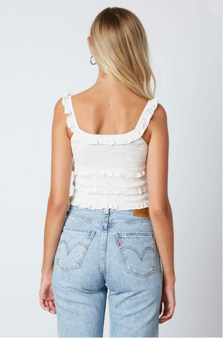 Copa White Smocked Cropped Tank Top -  BohoPink