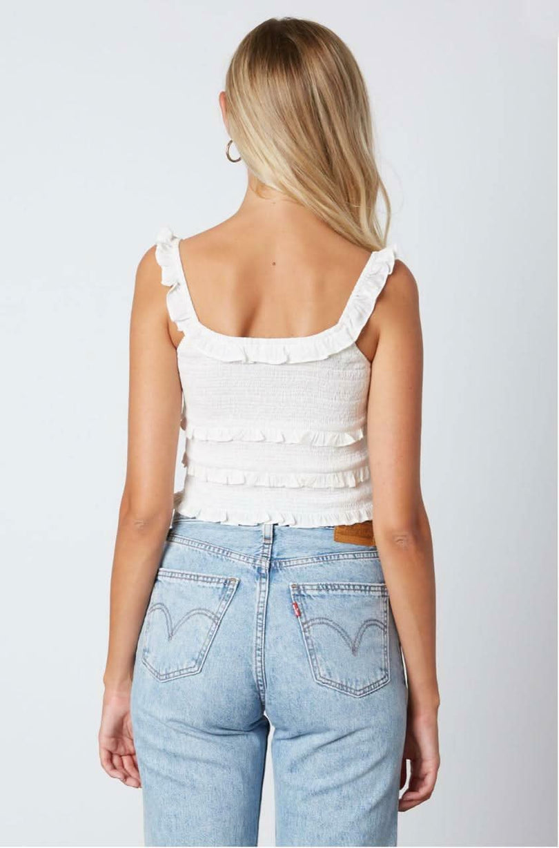Copa White Smocked Cropped Tank Top -  BohoPink