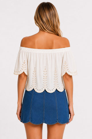 Wandering Ivy White Embroidered Off-the-Shoulder Top - Back View