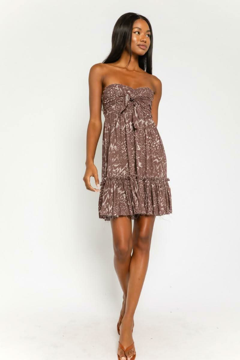 Canyon Sunset Etched Espresso Strapless Mini Dress -  BohoPink