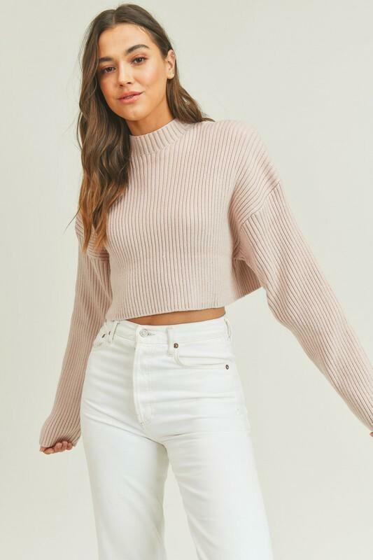 Goodbye Summer Dusty Pink Ribbed Knit Cropped Sweater
